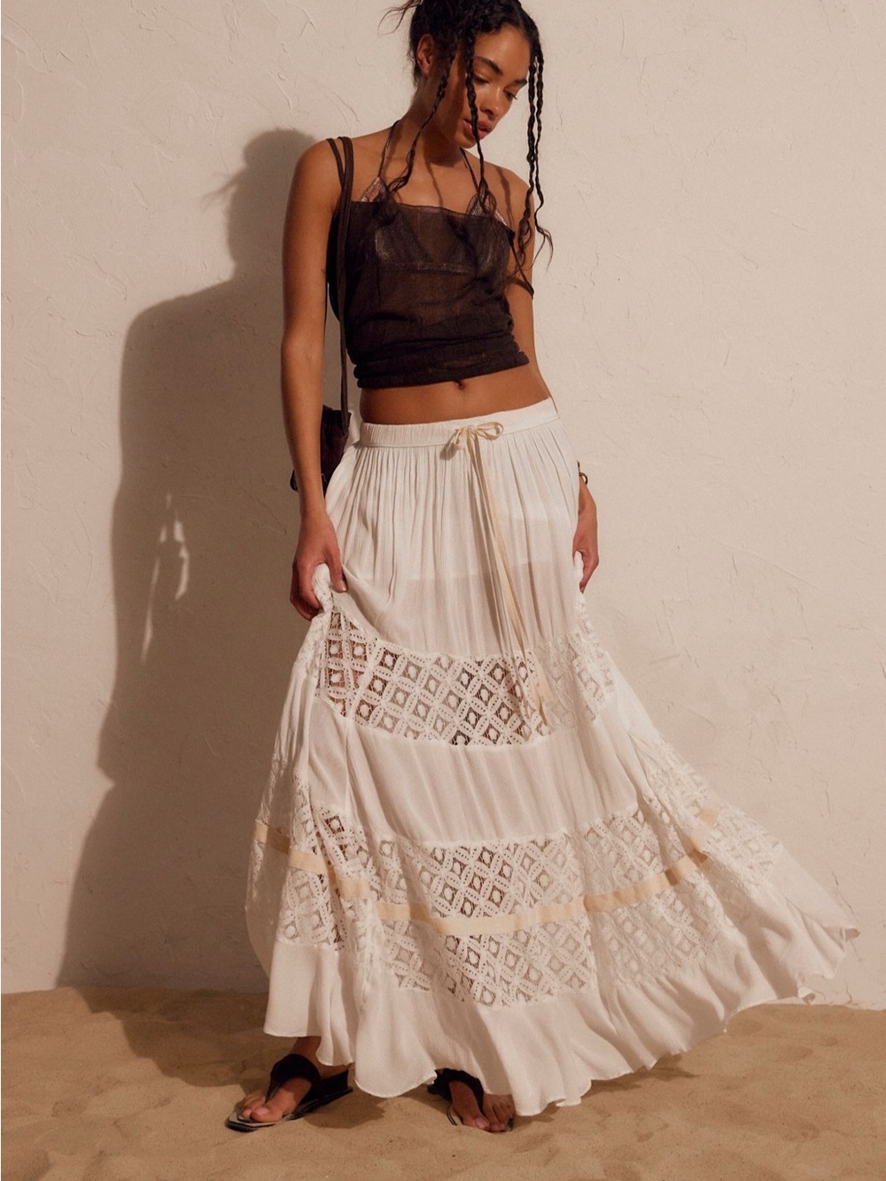 Free People Swept Away Maxi Skirt Size Small S/P in Clean Ivory - Boho Crochet - Picture 4 of 13